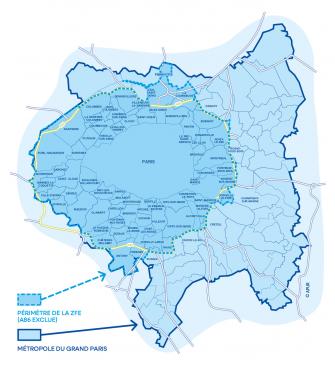 Plan de la Zone à Faibles Émissions (ZFE) de Paris, indiquant les zones concernées par les restrictions. Plan de la Zone à Faibles Émissions (ZFE) de Paris, indiquant les zones concernées par les restrictions.