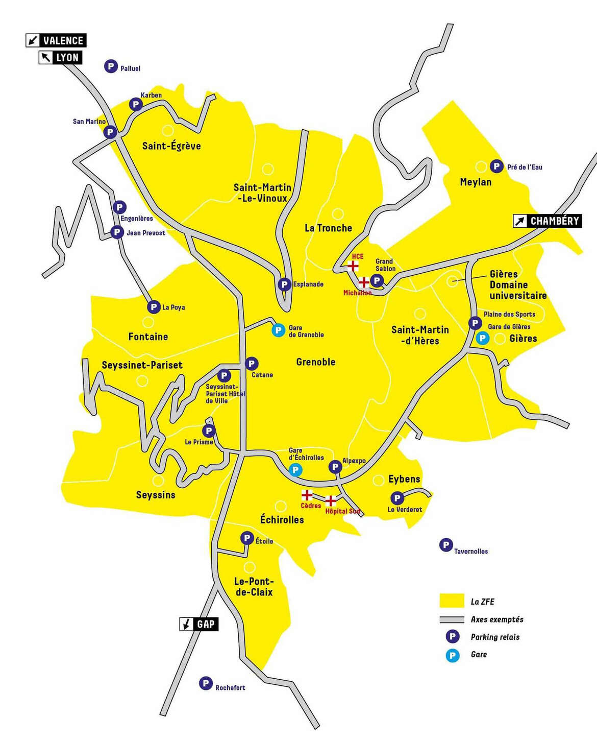 Carte officielle du périmètre de la Zone à Faibles Émissions de Saint-Martin-d'Hères.