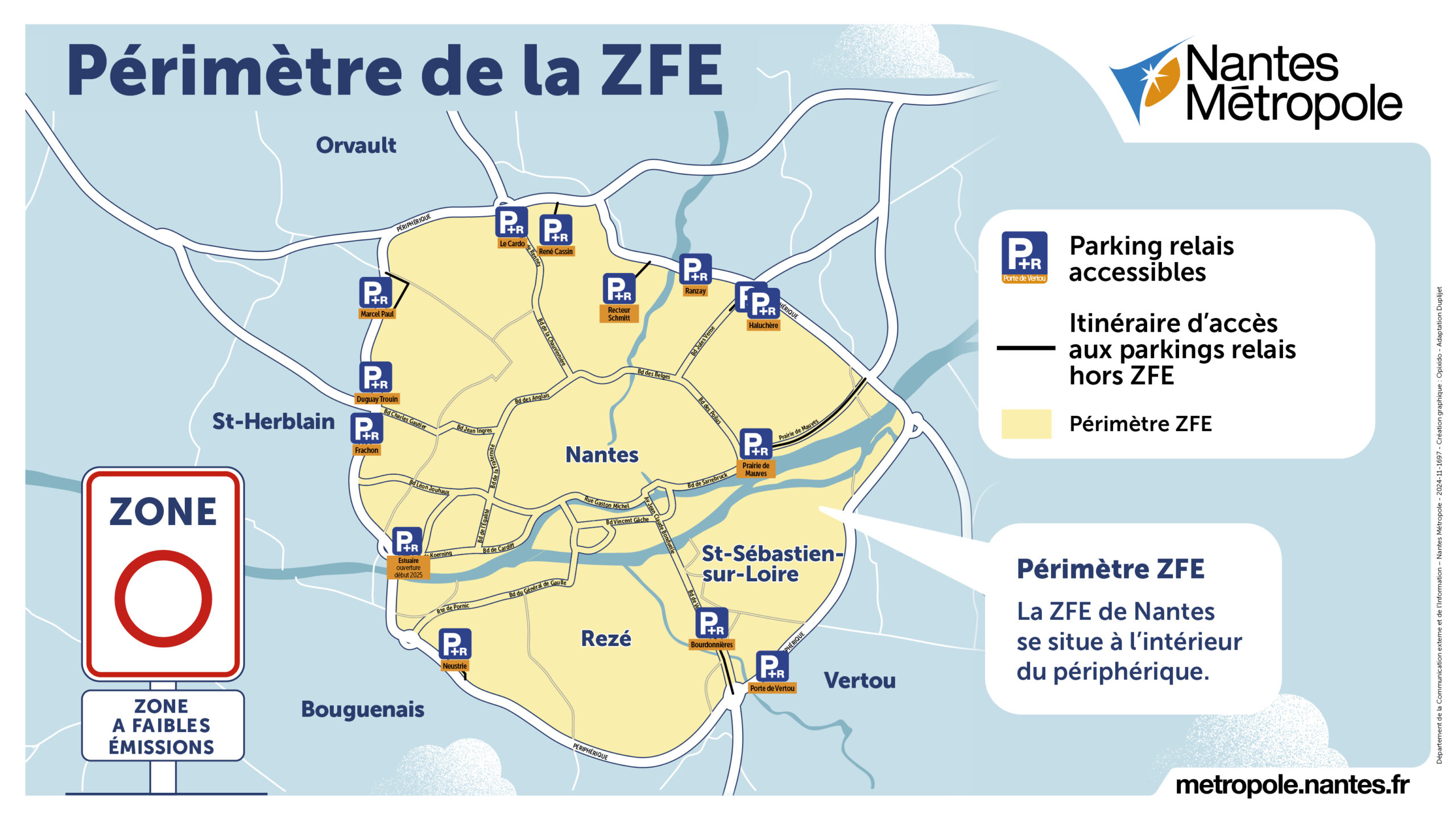 Carte officielle de la Zone à Faibles Émissions de Saint-Sébastien-sur-Loire, fournie par la ville